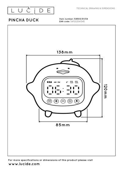Lucide PINCHA DUCK - Rechargeable Night light Children - Battery pack- LED 3 StepDim - 1x1,5W 2100K - With music feature - Yellow